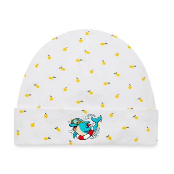 Lustiger Delfin mit Taucherbrille - Baby Premium Organic Mütze - Weiß/Zitronengelb - Vorne