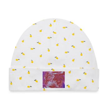 Marble Flux Rot-Pink Muster - Baby Premium Organic Mütze - Weiß/Zitronengelb - Vorne