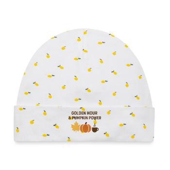 Goldene Stunde & Kürbispower - Baby Premium Organic Mütze - Weiß/Zitronengelb - Vorne