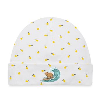 Capybara auf Surfbrett - Baby Premium Organic Mütze - Weiß/Zitronengelb - Vorne