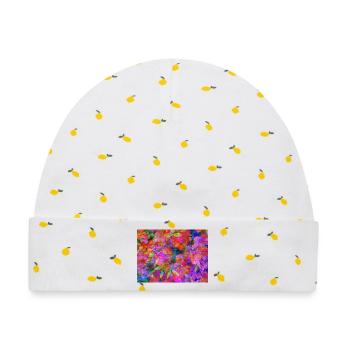 Farbexplosion Blüten-Collage - Baby Premium Organic Mütze - Weiß/Zitronengelb - Vorne
