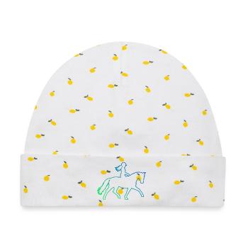 Geschenkidee für die Pferde-Fanin mit Springreiten - Baby Premium Organic Mütze - Weiß/Zitronengelb - Vorne