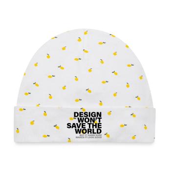 Design Won't Save The World Designer Shirt - Baby Premium Organic Mütze - Weiß/Zitronengelb - Vorne