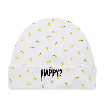 Happy Drip - Happy? - Baby Premium Organic Mütze - Weiß/Zitronengelb - Vorne