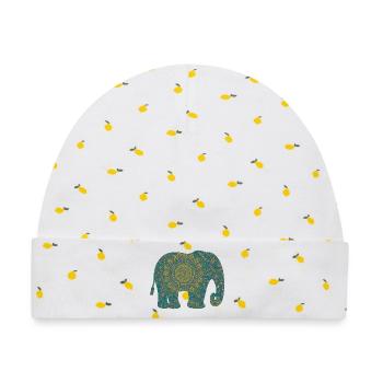 Mandala Elefant Muster in Teal - Baby Premium Organic Mütze - Weiß/Zitronengelb - Vorne