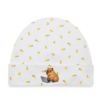 Capybara am Laptop - Baby Premium Organic Mütze - Weiß/Zitronengelb - Vorne