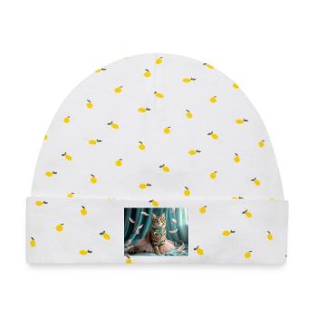Pastellblaue Tutu-Katze - Baby Premium Organic Mütze - Weiß/Zitronengelb - Vorne