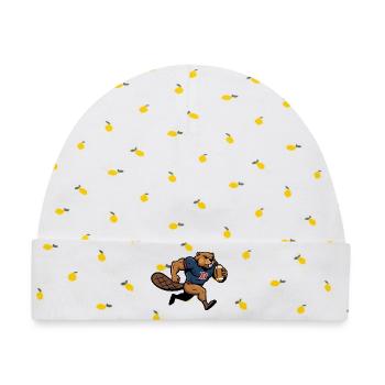 Lustiger Biber als American Football Spieler - Baby Premium Organic Mütze - Weiß/Zitronengelb - Vorne
