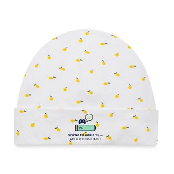 Sozialer Akku 1% – Dabei! - Baby Premium Organic Mütze - Weiß/Zitronengelb - Vorne