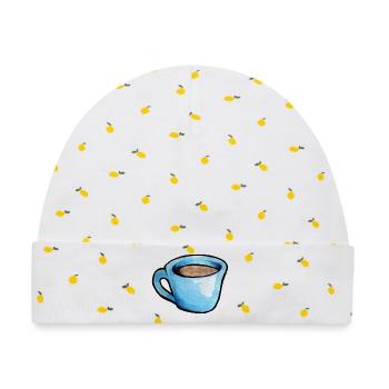 Blaue Aquarell Kaffeetasse - Baby Premium Organic Mütze - Weiß/Zitronengelb - Vorne