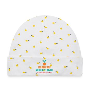 Ich rede mit meinen Pflanzen – Garten Spruch - Baby Premium Organic Mütze - Weiß/Zitronengelb - Vorne