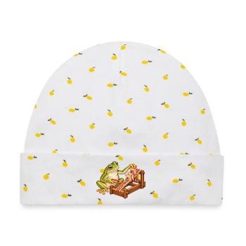 Frosch webt mit Brettchen - Baby Premium Organic Mütze - Weiß/Zitronengelb - Vorne