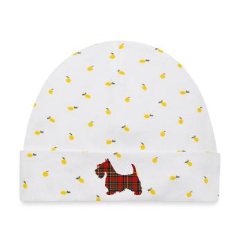 Tartan Scottie Hund | Pyrenäen-Linienlabor - Baby Premium Organic Mütze - Weiß/Zitronengelb - Vorne