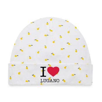 I LOVE LUGANO Switzerland Schweiz - Baby Premium Organic Mütze - Weiß/Zitronengelb - Vorne