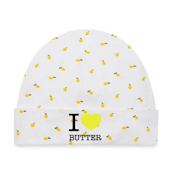 I LOVE BUTTER - Baby Premium Organic Mütze - Weiß/Zitronengelb - Vorne