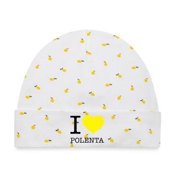 I LOVE POLENTA Mais - Baby Premium Organic Mütze - Weiß/Zitronengelb - Vorne