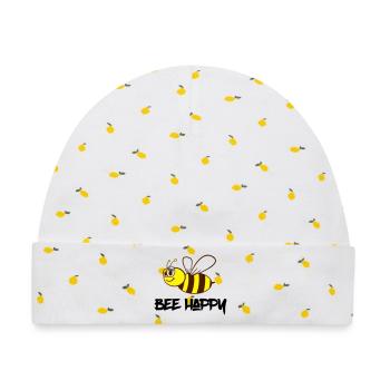 Biene Happy / Bee Happy - Baby Premium Organic Mütze - Weiß/Zitronengelb - Vorne