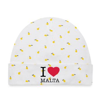 I LOVE MALTA - Baby Premium Organic Mütze - Weiß/Zitronengelb - Vorne