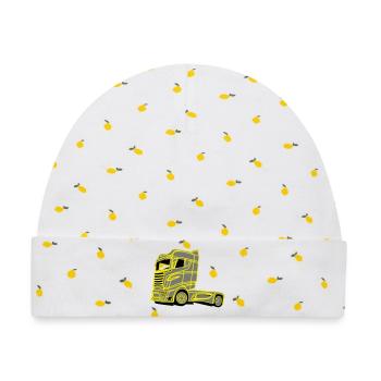 LKW Brummi - Baby Premium Organic Mütze - Weiß/Zitronengelb - Vorne