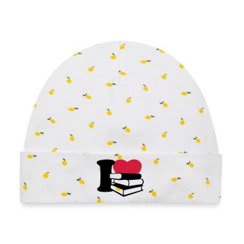 I love books - Ich liebe Bücher - Baby Premium Organic Mütze - Weiß/Zitronengelb - Vorne