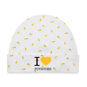 I LOVE POTATOES Kartoffeln Kartoffelbrei - Baby Premium Organic Mütze - Weiß/Zitronengelb - Vorne
