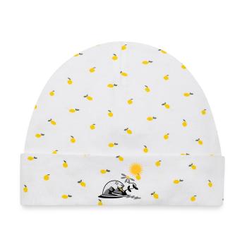 Schneekugel mit Sonnenblume und Sonne - Baby Premium Organic Mütze - Weiß/Zitronengelb - Vorne
