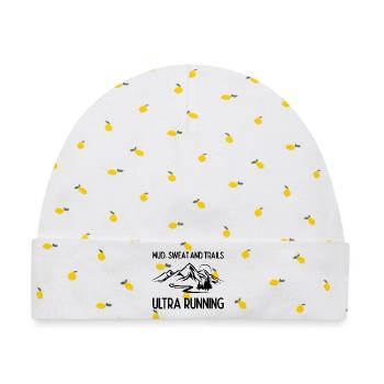 Ultra Running - Schlamm, Schweiß und Trails - Baby Premium Organic Mütze - Weiß/Zitronengelb - Vorne