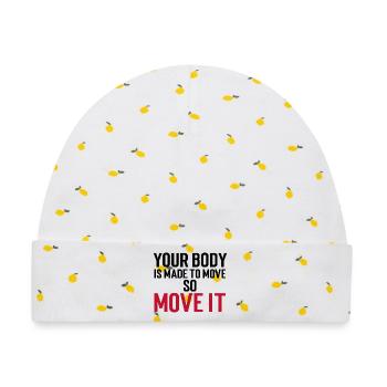 Your Body Is Made To Move - So Move It Schwarz/Rot - Baby Premium Organic Mütze - Weiß/Zitronengelb - Vorne