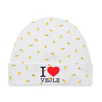I LOVE VEJLE - Baby Premium Organic Mütze - Weiß/Zitronengelb - Vorne