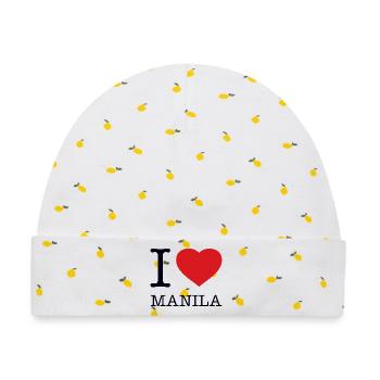 I LOVE MANILA Philippinen - Baby Premium Organic Mütze - Weiß/Zitronengelb - Vorne