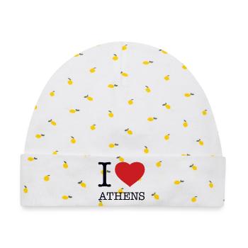 I LOVE ATHENS - Baby Premium Organic Mütze - Weiß/Zitronengelb - Vorne