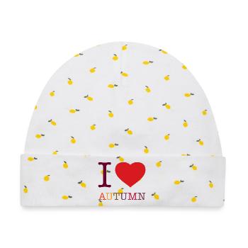 I LOVE AUTUMN - Baby Premium Organic Mütze - Weiß/Zitronengelb - Vorne