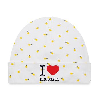 I LOVE BRUSSELS Brüssel - Baby Premium Organic Mütze - Weiß/Zitronengelb - Vorne