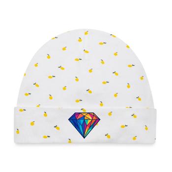 Geometrischer Diamant | Bunt / Regenbogen Design - Baby Premium Organic Mütze - Weiß/Zitronengelb - Vorne