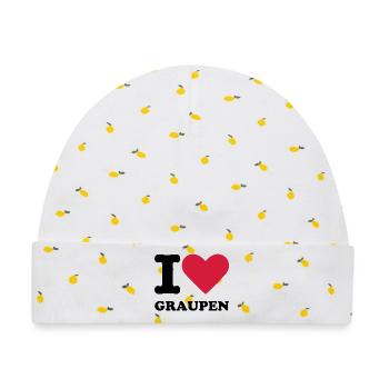 Stromberg Mit Spruch I Love Graupen - Baby Premium Organic Mütze - Weiß/Zitronengelb - Vorne
