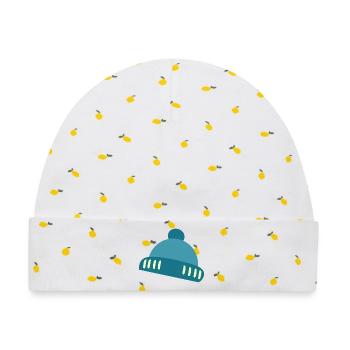 Beanie Blau Akzent Muster - Baby Premium Organic Mütze - Weiß/Zitronengelb - Vorne