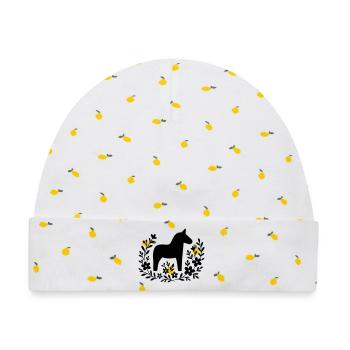 Dalapferd – Nordic Folk Art Design - Baby Premium Organic Mütze - Weiß/Zitronengelb - Vorne