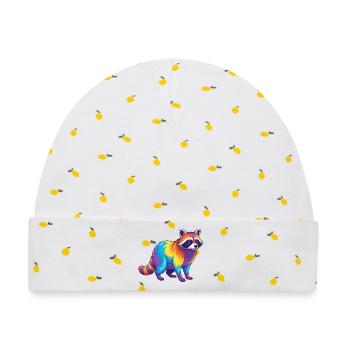 Bunter Waschbär-Regenbogen-Pop-Art-Aquarell - Baby Premium Organic Mütze - Weiß/Zitronengelb - Vorne