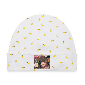 Botanical Pickle Pattern – Floral Cucumber Design - Baby Premium Organic Mütze - Weiß/Zitronengelb - Vorne