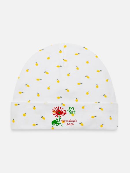 Jugendweihe 2026 Blume und Schmetterling - Baby Premium Organic Mütze - Weiß/Zitronengelb
