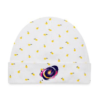 Farbwirbel Galaxie Weltall Muster - Baby Premium Organic Mütze - Weiß/Zitronengelb - Vorne