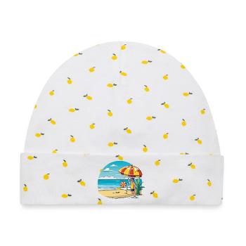 Strandurlaub Cartoon mit Sonnenschirm - Baby Premium Organic Mütze - Weiß/Zitronengelb - Vorne