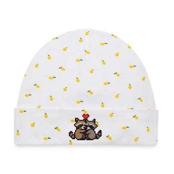 Pixelherz Waschbären Retro Pixelkunst - Baby Premium Organic Mütze - Weiß/Zitronengelb - Vorne