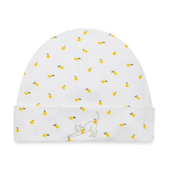 Minimalistische Silhouette Katze Katzenbuckel Stre - Baby Premium Organic Mütze - Weiß/Zitronengelb - Vorne