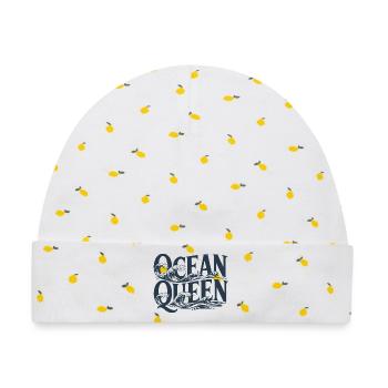 Ocean Queen - Wellen Typografie Design - Baby Premium Organic Mütze - Weiß/Zitronengelb - Vorne