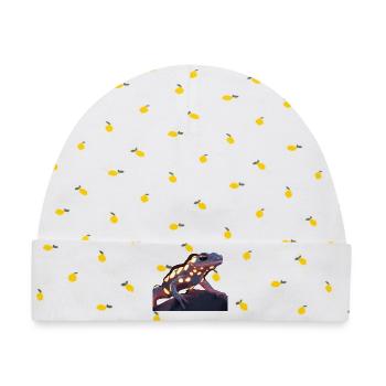 Neon Echse auf Felsen - Buntes Tier Design - Baby Premium Organic Mütze - Weiß/Zitronengelb - Vorne