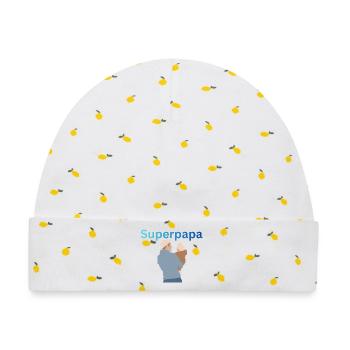 LIEBEVOLL Superpapa - Baby Premium Organic Mütze - Weiß/Zitronengelb - Vorne