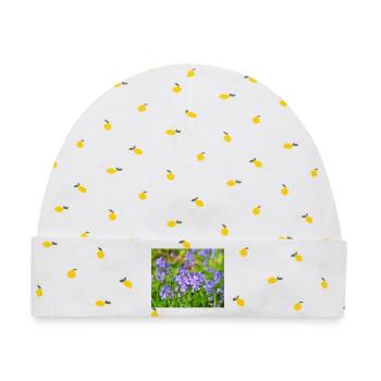 Glockenblume – Violette Frühlingsblüte - Baby Premium Organic Mütze - Weiß/Zitronengelb - Vorne