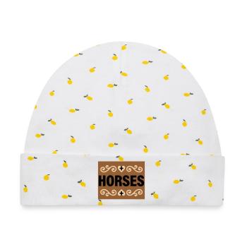 Horses Schriftzug Retro Reiten - Baby Premium Organic Mütze - Weiß/Zitronengelb - Vorne