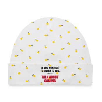 Talk About Gaming Funny Gamer Video Game Quote - Baby Premium Organic Mütze - Weiß/Zitronengelb - Vorne